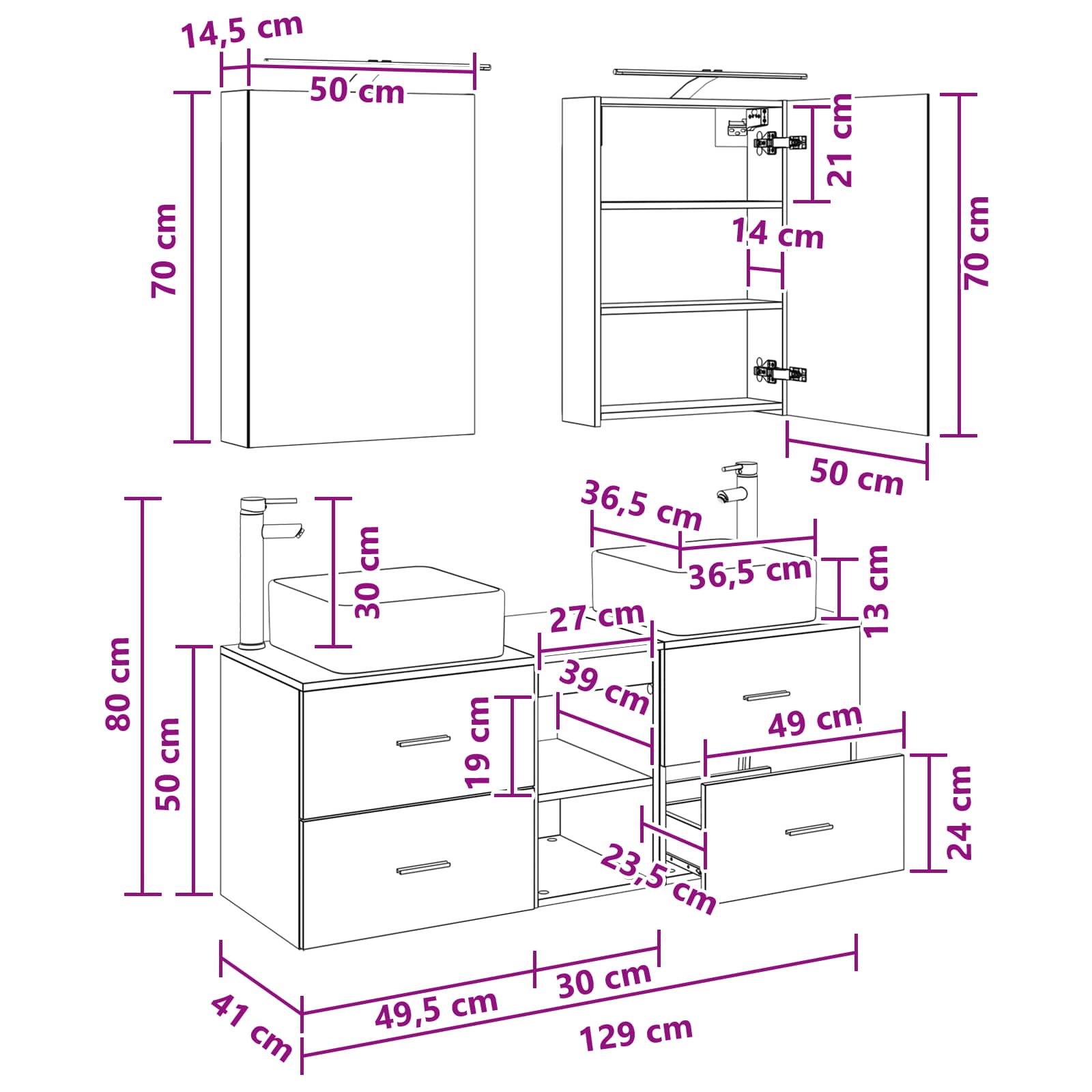 vidaXL Badkamermeubelset 5 pcs Wit Bewerkt hout en glas