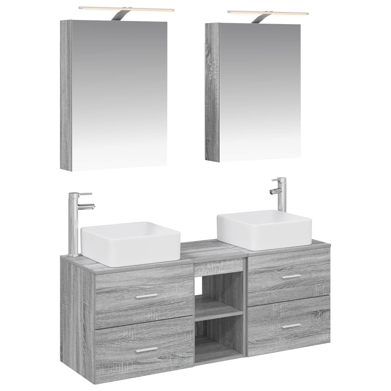 vidaXL Badkamermeubelset 5 pcs Wit Bewerkt hout en glas