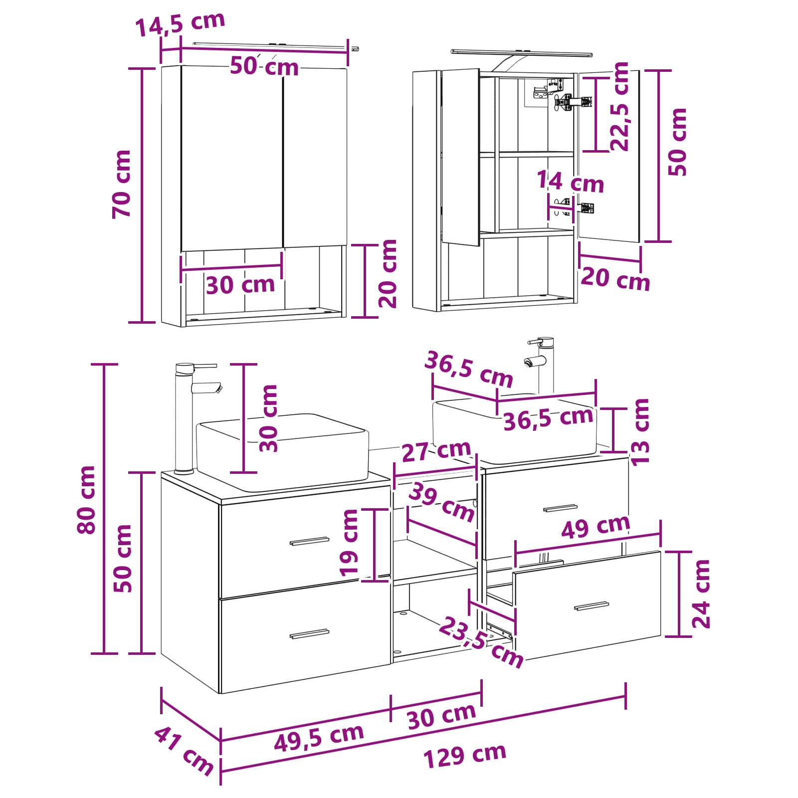 vidaXL Badkamermeubelset 5 pcs Wit Bewerkt hout en glas
