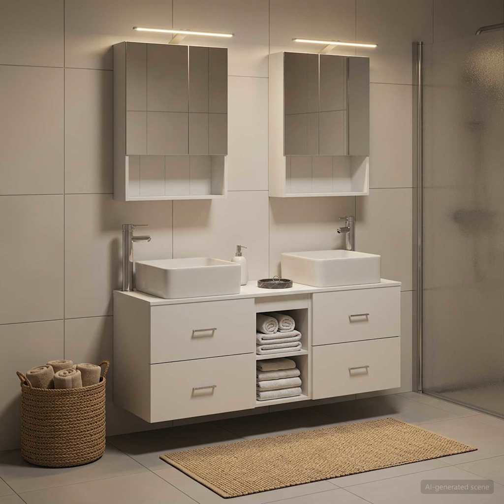 vidaXL Badkamermeubelset 5 pcs Wit Bewerkt hout en glas