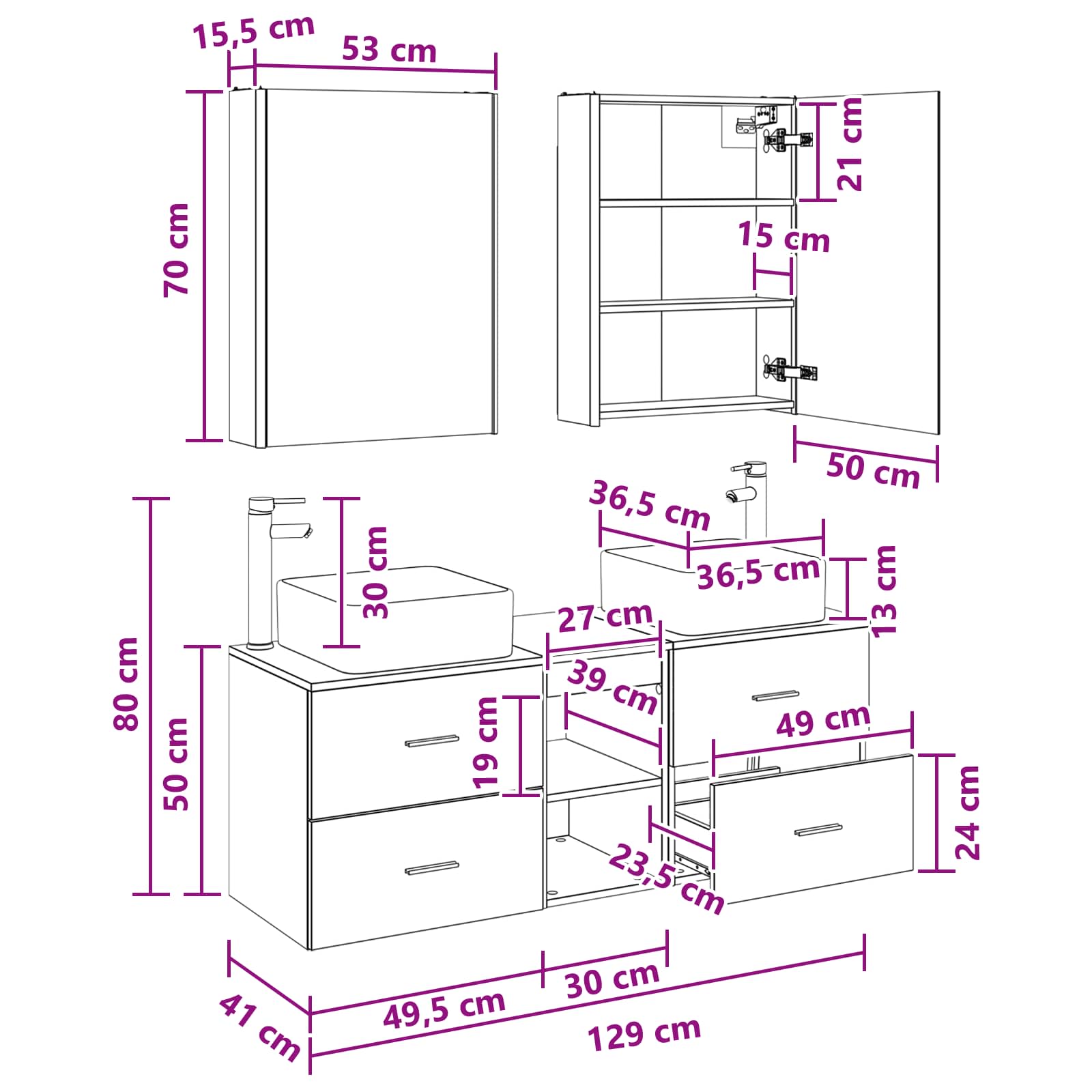 vidaXL Badkamermeubelset 5 pcs Wit Bewerkt hout en glas