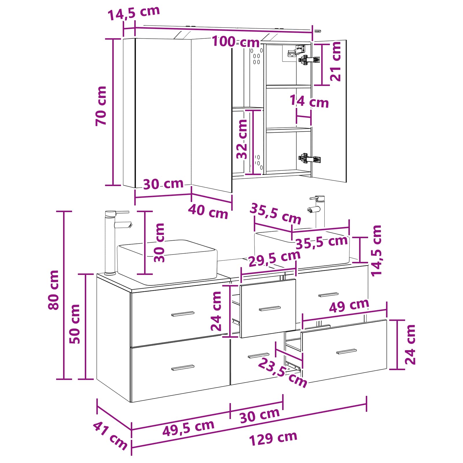vidaXL Badkamermeubelset 4 pcs Wit Bewerkt hout en glas