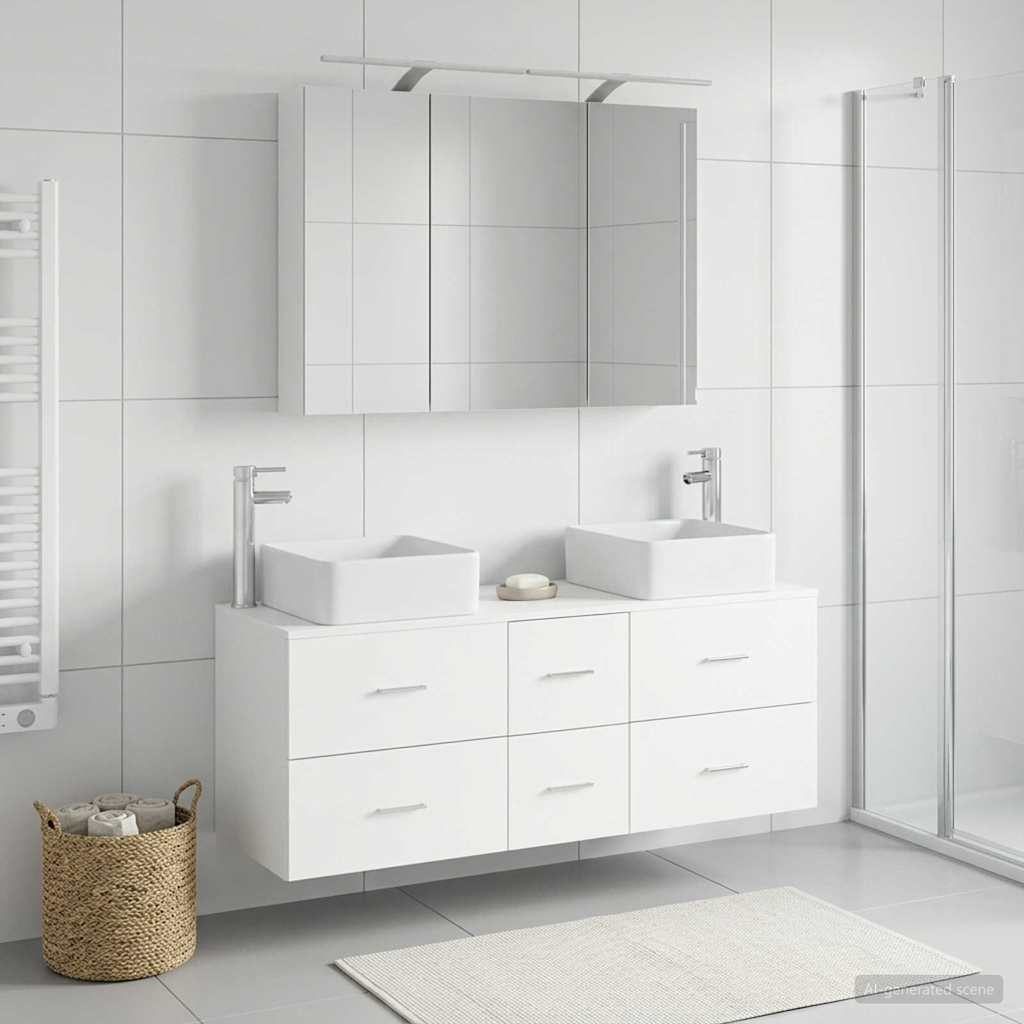 vidaXL Badkamermeubelset 4 pcs Wit Bewerkt hout en glas