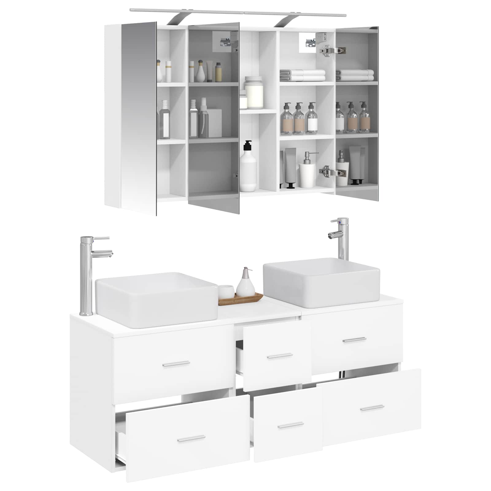 vidaXL Badkamermeubelset 4 pcs Wit Bewerkt hout en glas