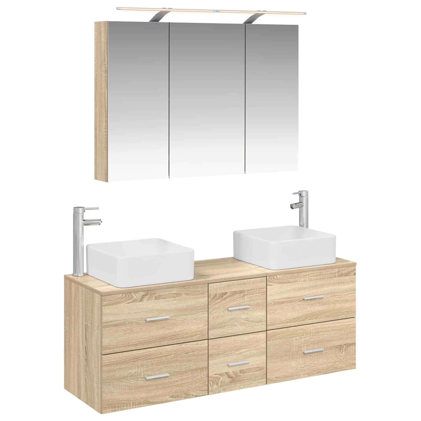 vidaXL Badkamermeubelset 4 pcs Wit Bewerkt hout en glas