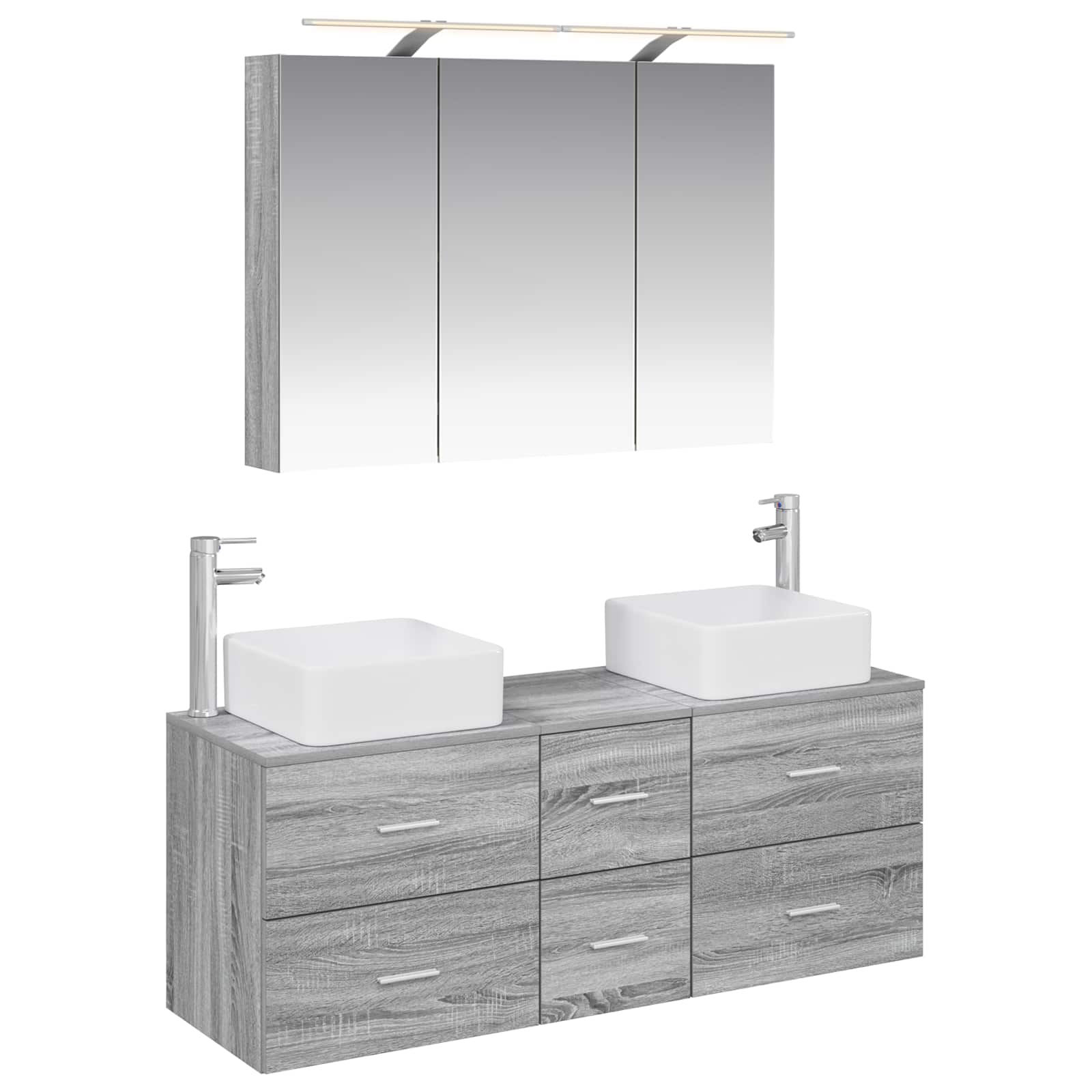 vidaXL Badkamermeubelset 4 pcs Wit Bewerkt hout en glas