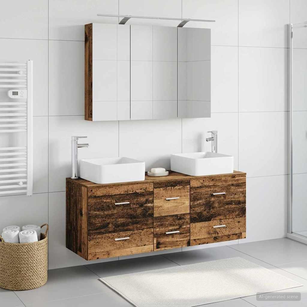 vidaXL Badkamermeubelset 4 pcs Wit Bewerkt hout en glas