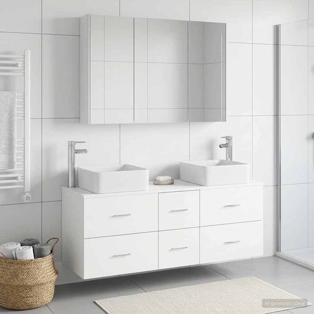 vidaXL Badkamermeubelset 4 pcs Wit Bewerkt hout en glas
