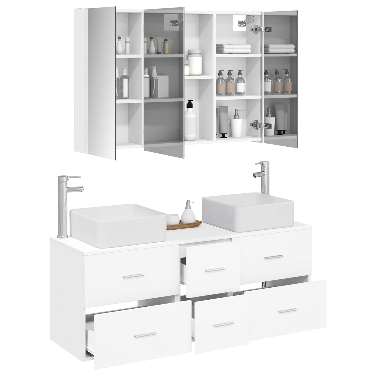 vidaXL Badkamermeubelset 4 pcs Wit Bewerkt hout en glas