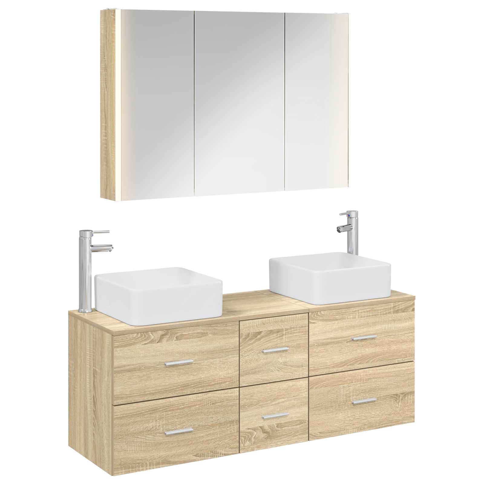 vidaXL Badkamermeubelset 4 pcs Wit Bewerkt hout en glas