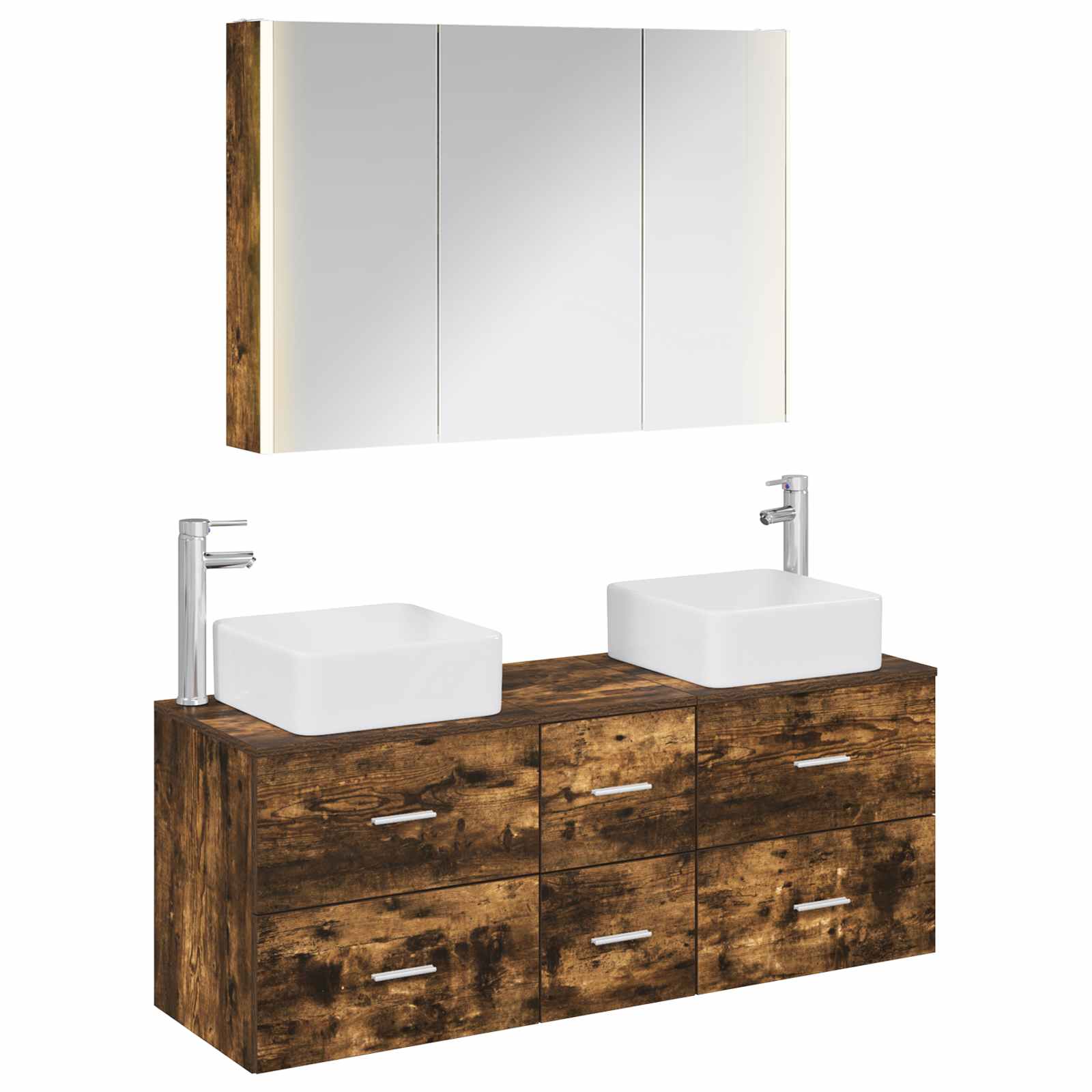 vidaXL Badkamermeubelset 4 pcs Wit Bewerkt hout en glas