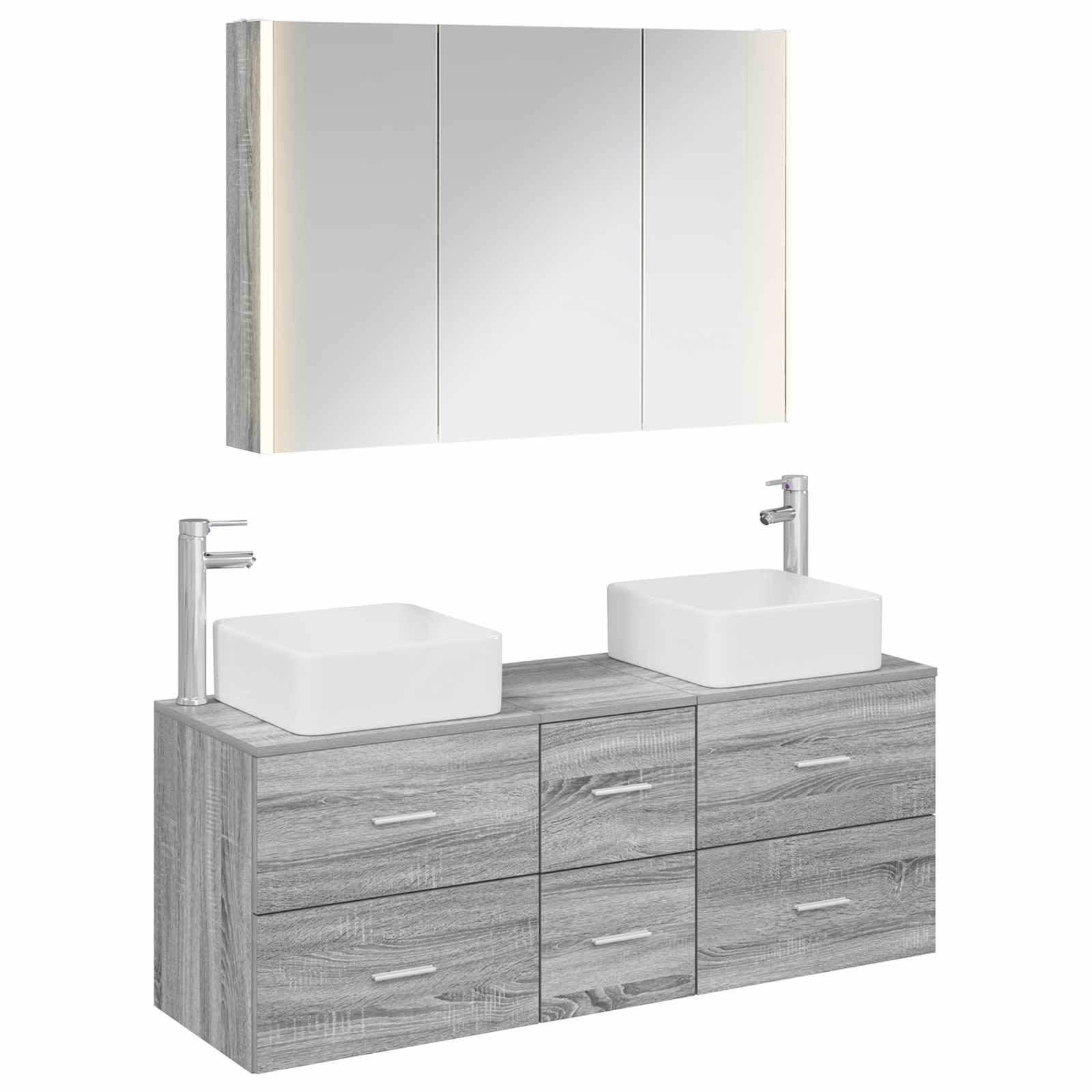 vidaXL Badkamermeubelset 4 pcs Wit Bewerkt hout en glas