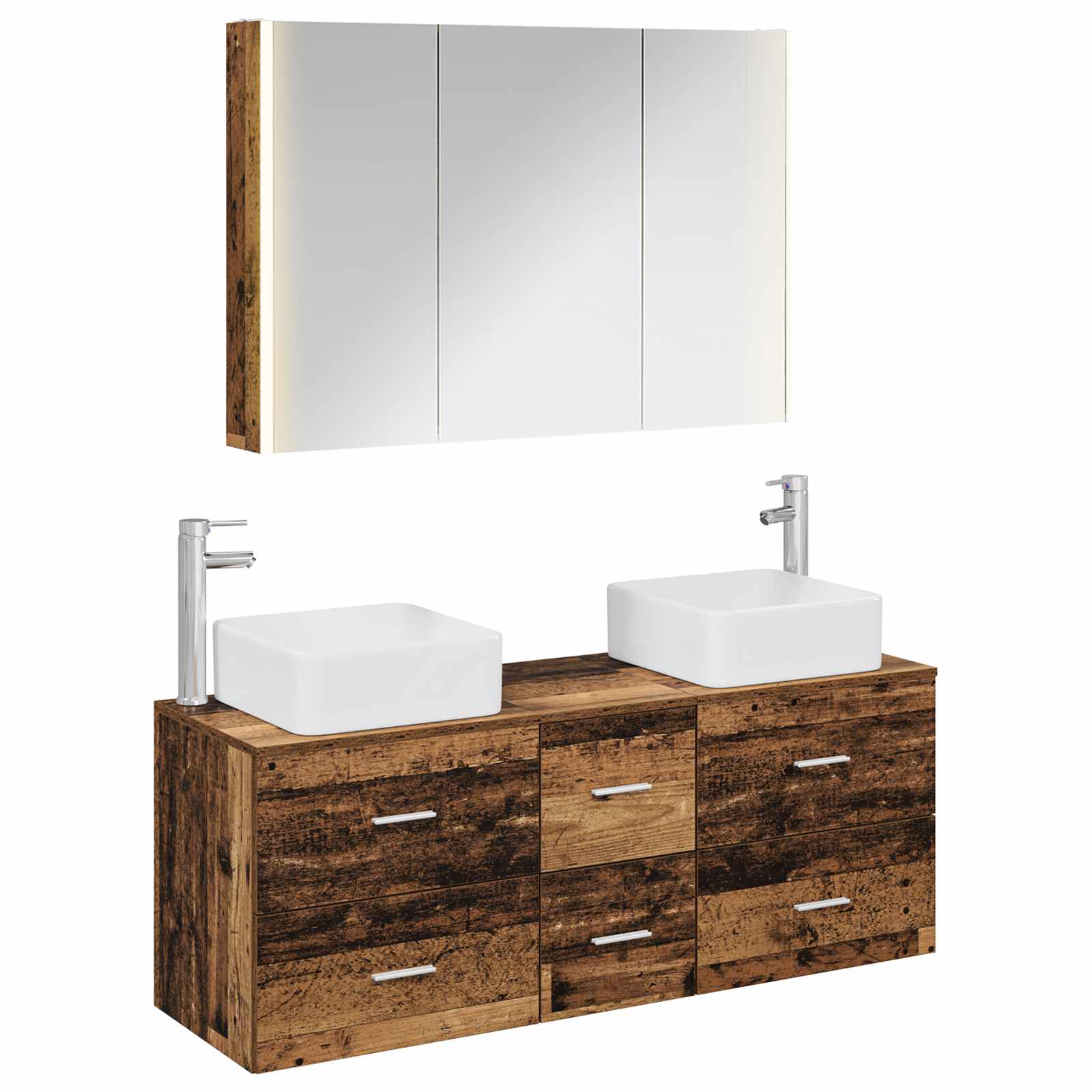 vidaXL Badkamermeubelset 4 pcs Wit Bewerkt hout en glas