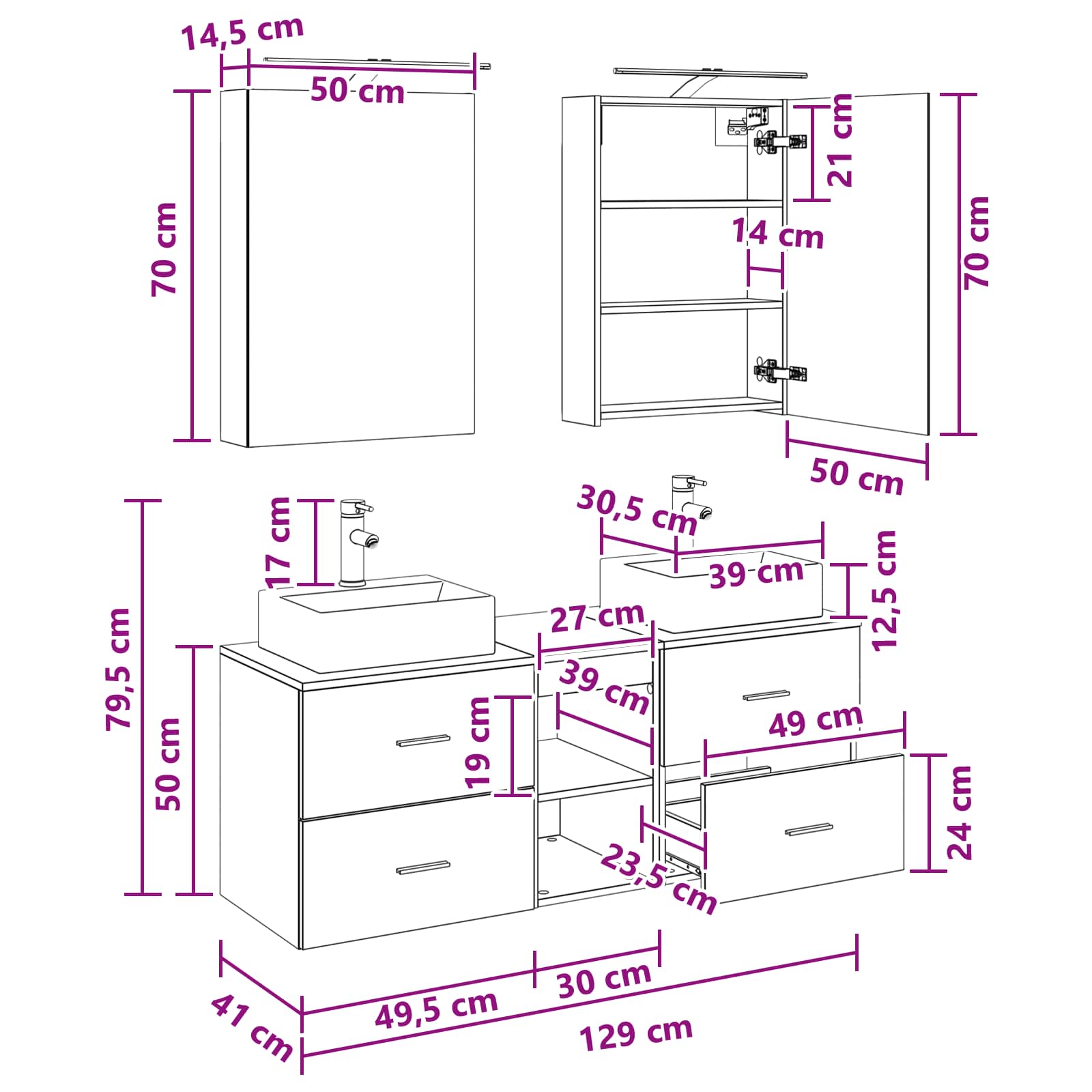 vidaXL Badkamermeubelset 5 pcs Wit Bewerkt hout en glas