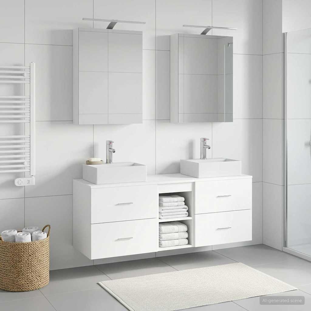 vidaXL Badkamermeubelset 5 pcs Wit Bewerkt hout en glas