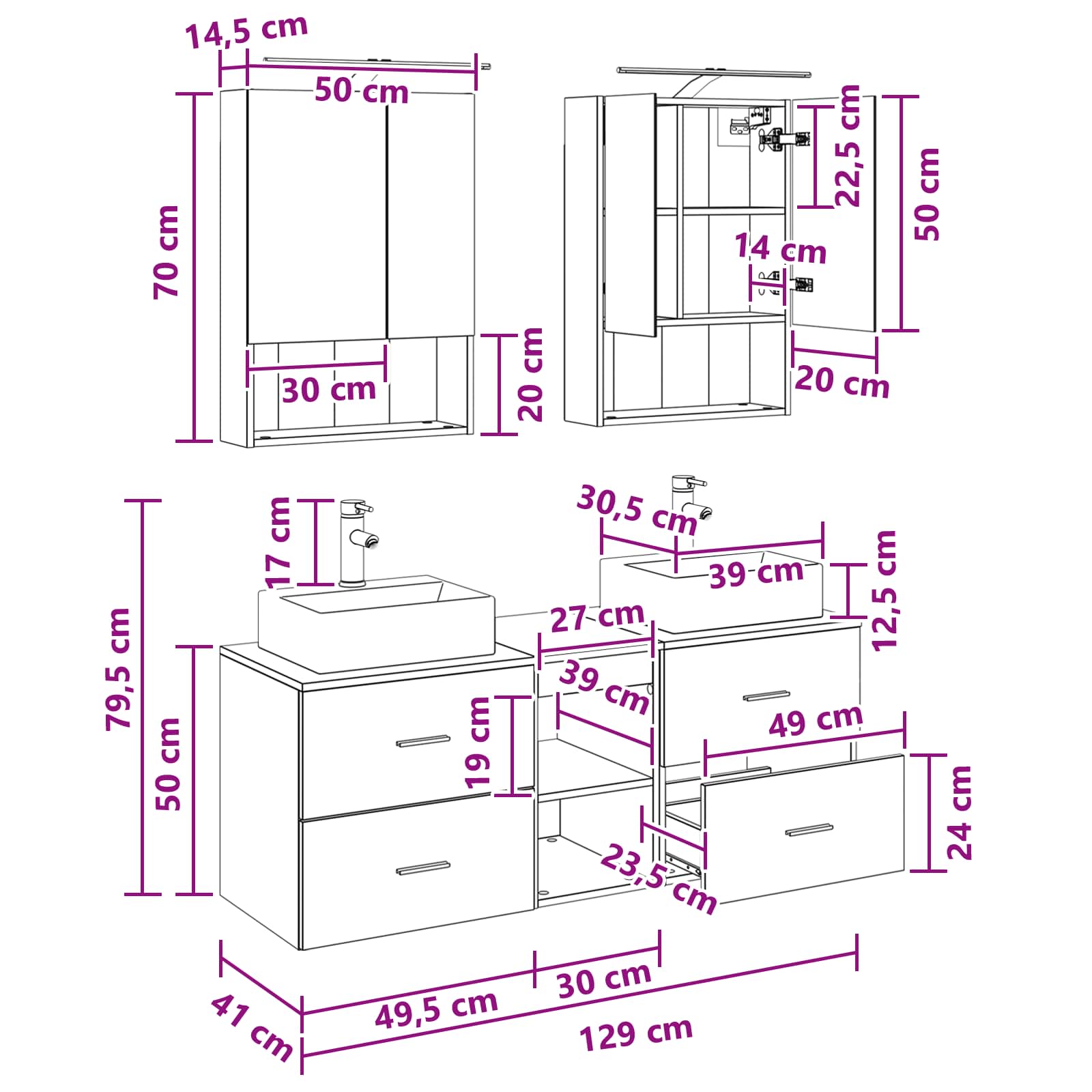 vidaXL Badkamermeubelset 5 pcs Wit Bewerkt hout en glas