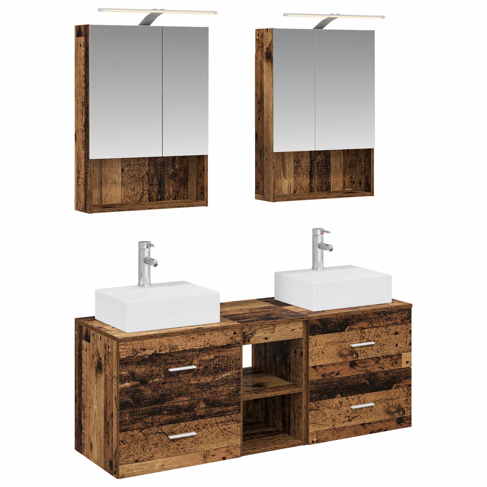 vidaXL Badkamermeubelset 5 pcs Wit Bewerkt hout en glas