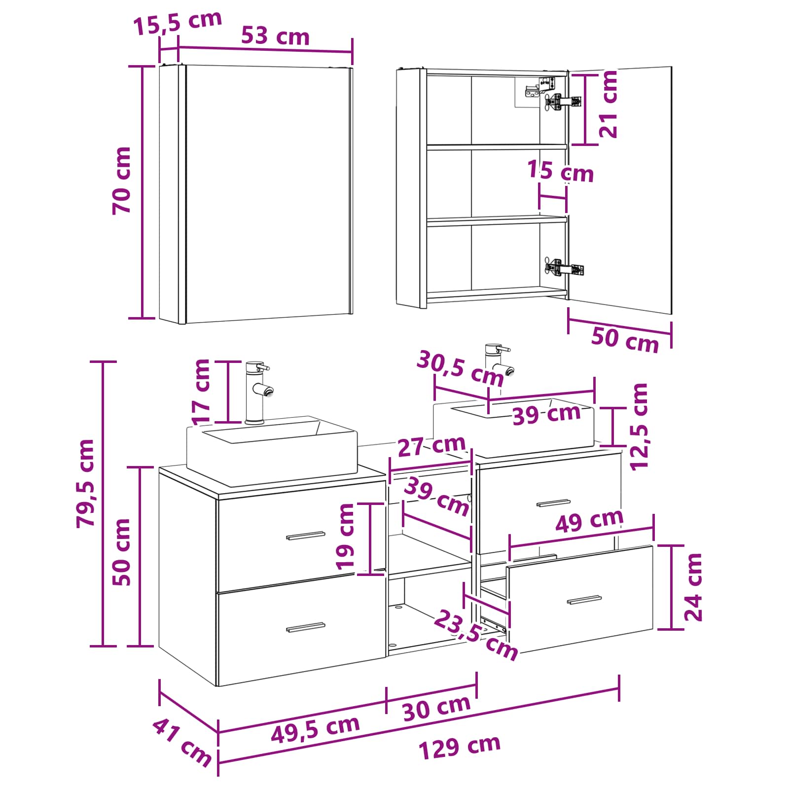 vidaXL Badkamermeubelset 5 pcs Wit Bewerkt hout en glas