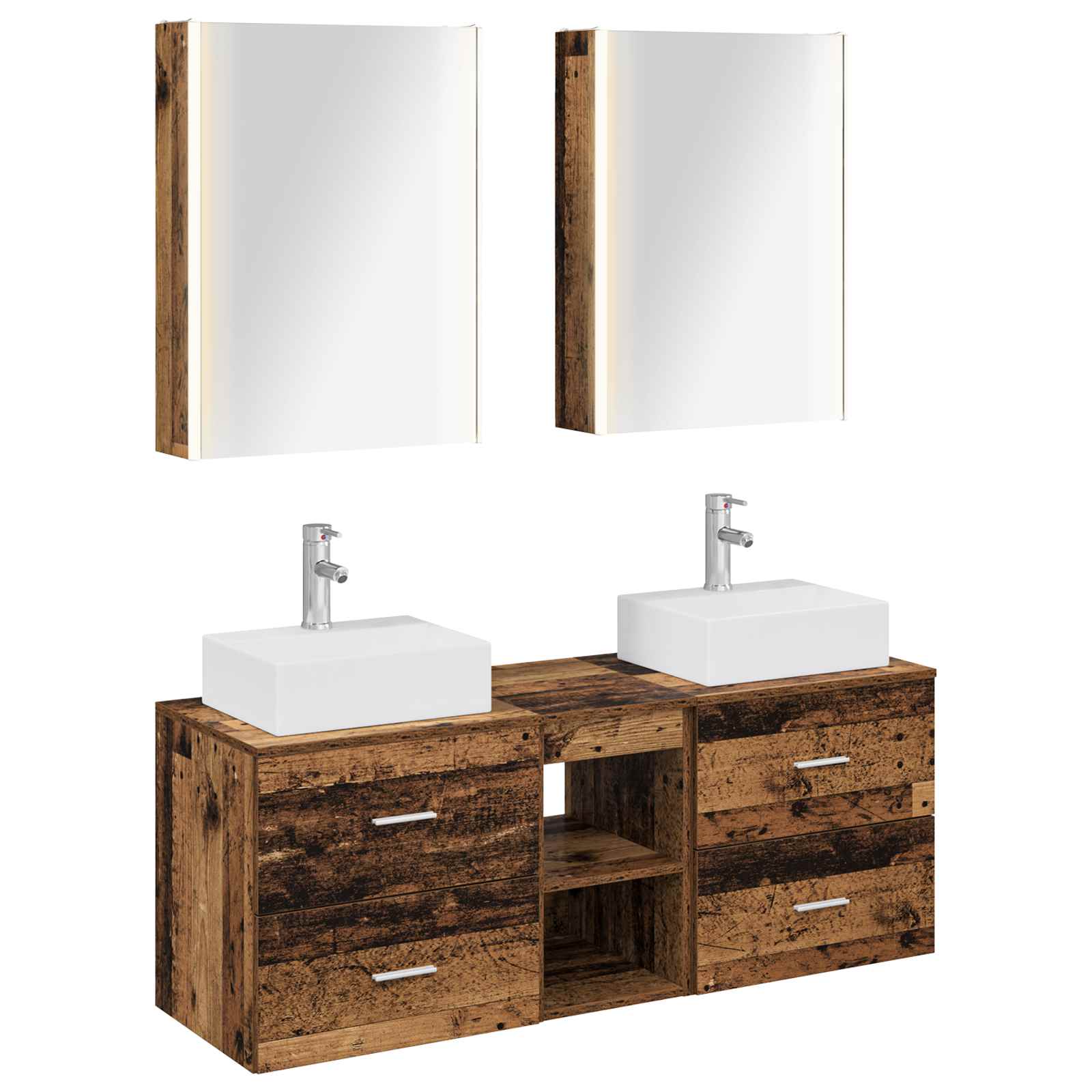 vidaXL Badkamermeubelset 5 pcs Wit Bewerkt hout en glas