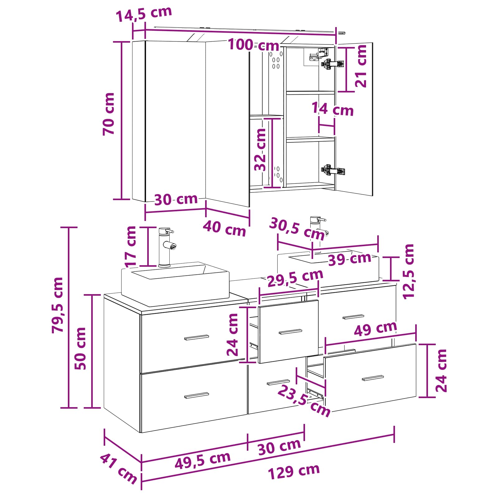 vidaXL Badkamermeubelset 4 pcs Wit Bewerkt hout en glas