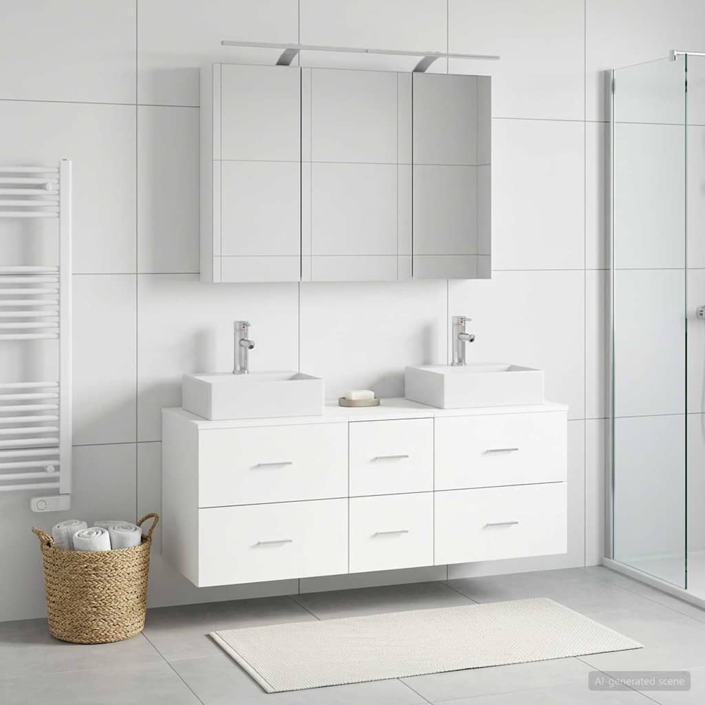 vidaXL Badkamermeubelset 4 pcs Wit Bewerkt hout en glas