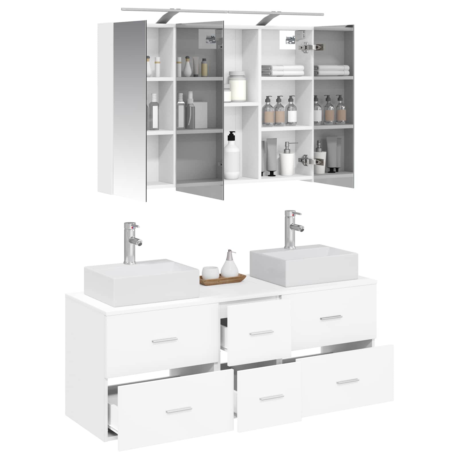 vidaXL Badkamermeubelset 4 pcs Wit Bewerkt hout en glas