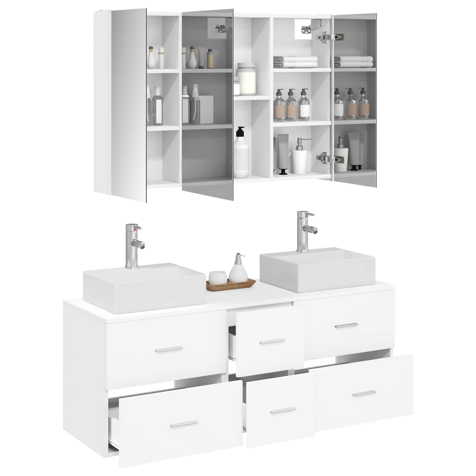 vidaXL Badkamermeubelset 4 pcs Wit Bewerkt hout en glas