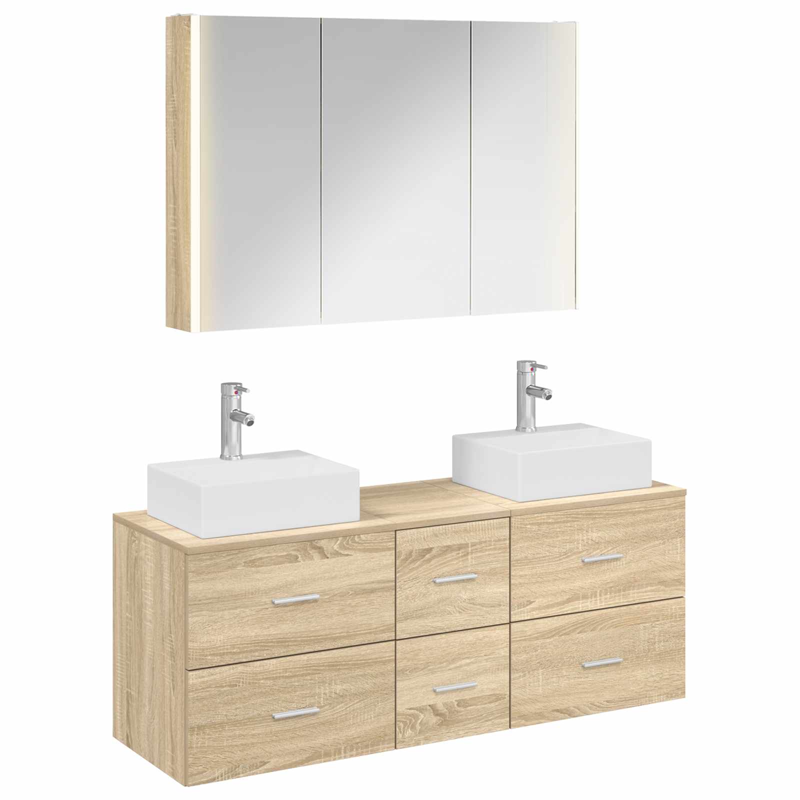 vidaXL Badkamermeubelset 4 pcs Wit Bewerkt hout en glas