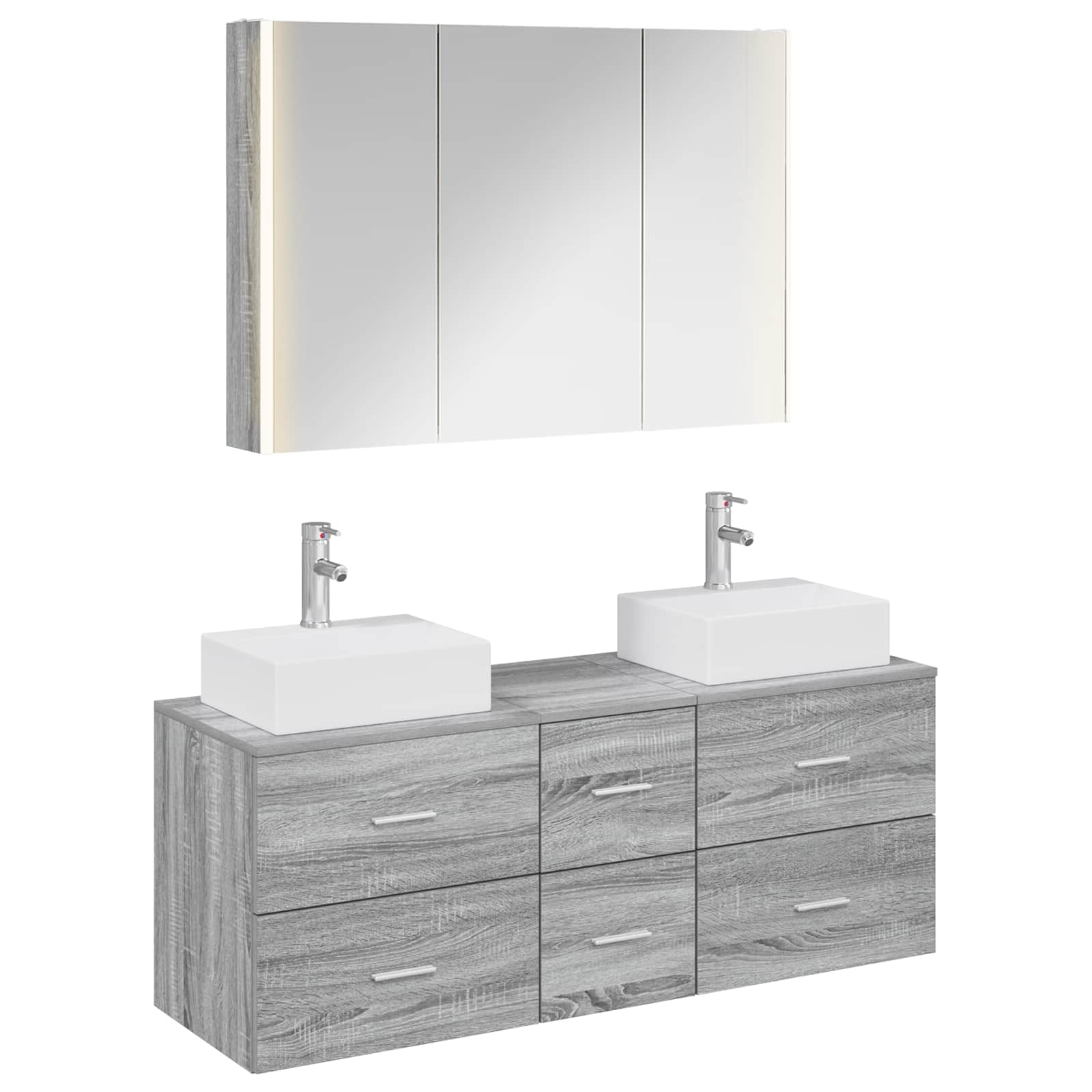 vidaXL Badkamermeubelset 4 pcs Wit Bewerkt hout en glas