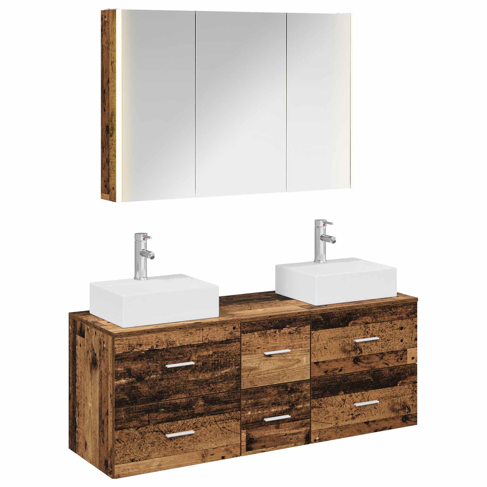 vidaXL Badkamermeubelset 4 pcs Wit Bewerkt hout en glas