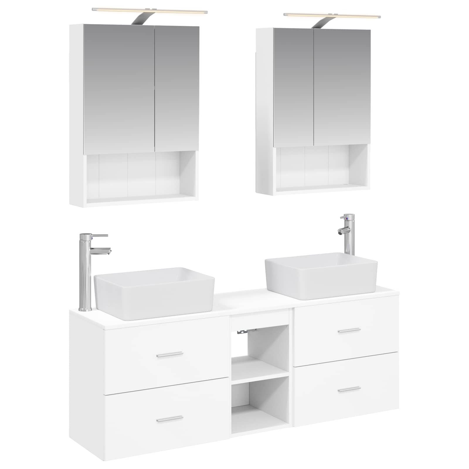 vidaXL Badkamermeubelset 5 pcs Wit Bewerkt hout en glas