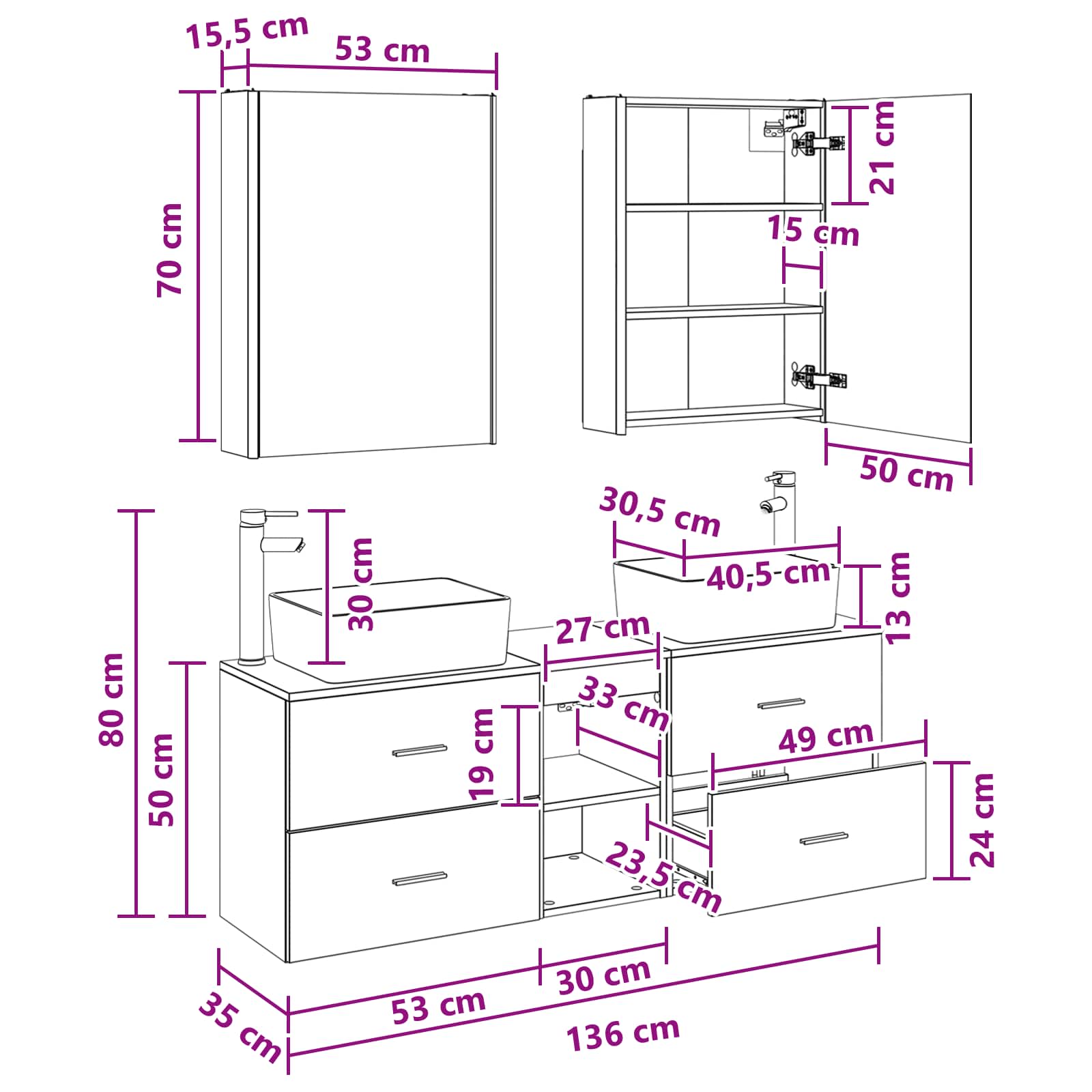 vidaXL Badkamermeubelset 5 pcs Wit Bewerkt hout en glas