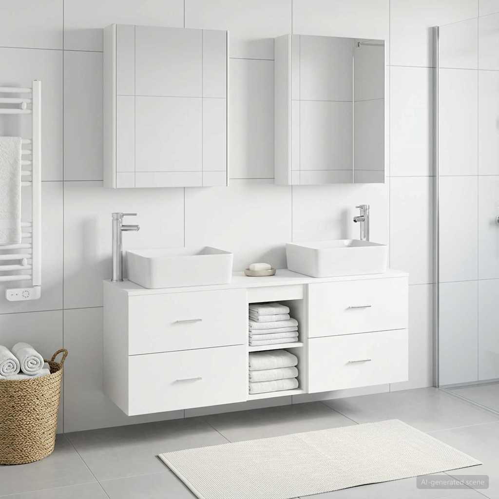 vidaXL Badkamermeubelset 5 pcs Wit Bewerkt hout en glas