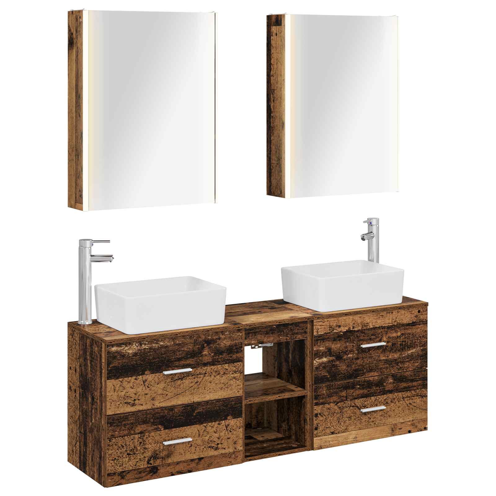 vidaXL Badkamermeubelset 5 pcs Wit Bewerkt hout en glas