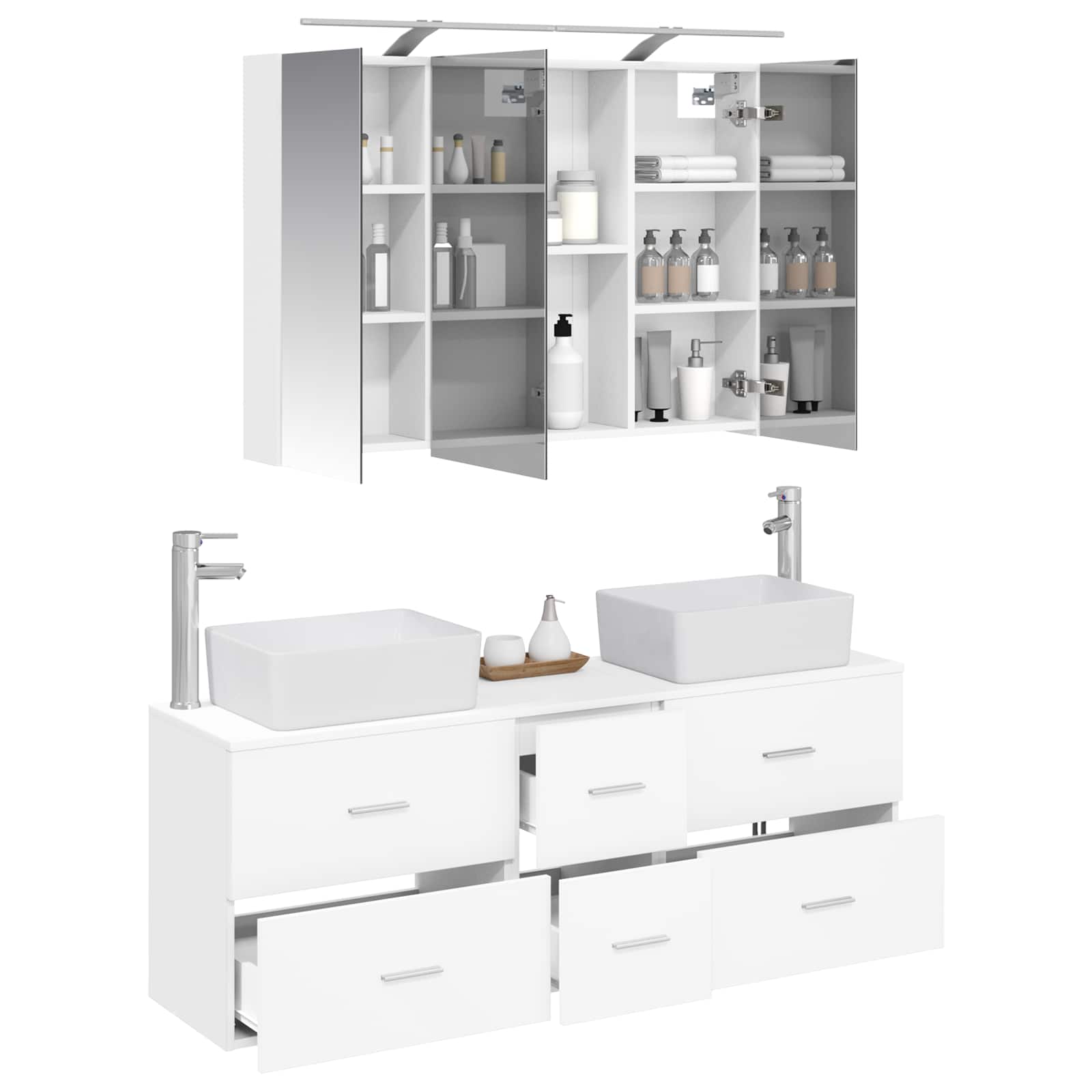 vidaXL Badkamermeubelset 4 pcs Wit Bewerkt hout en glas