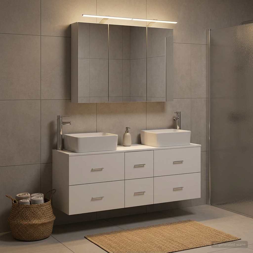 vidaXL Badkamermeubelset 4 pcs Wit Bewerkt hout en glas