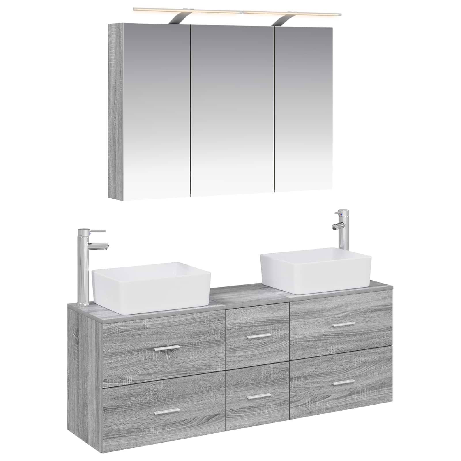 vidaXL Badkamermeubelset 4 pcs Wit Bewerkt hout en glas