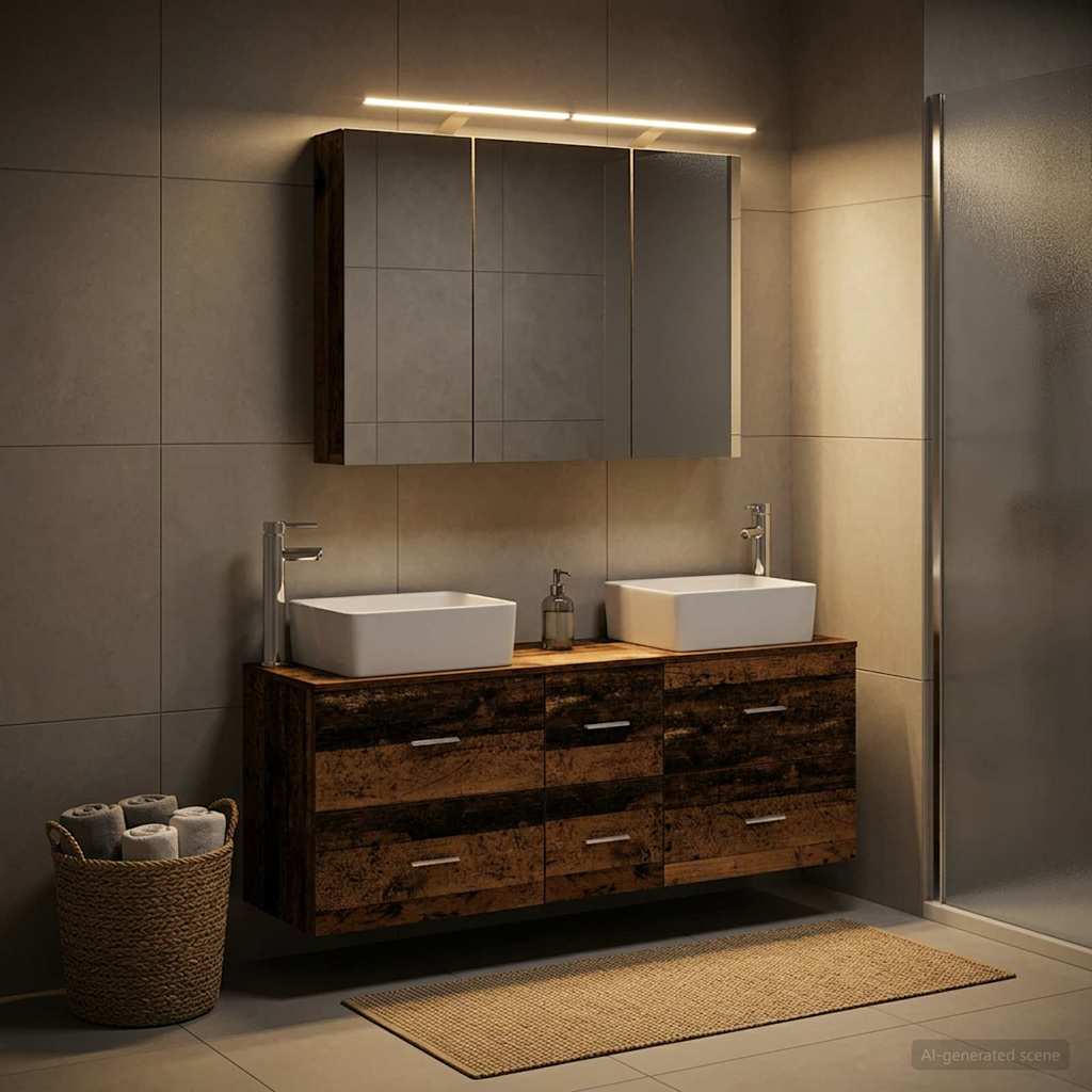 vidaXL Badkamermeubelset 4 pcs Wit Bewerkt hout en glas