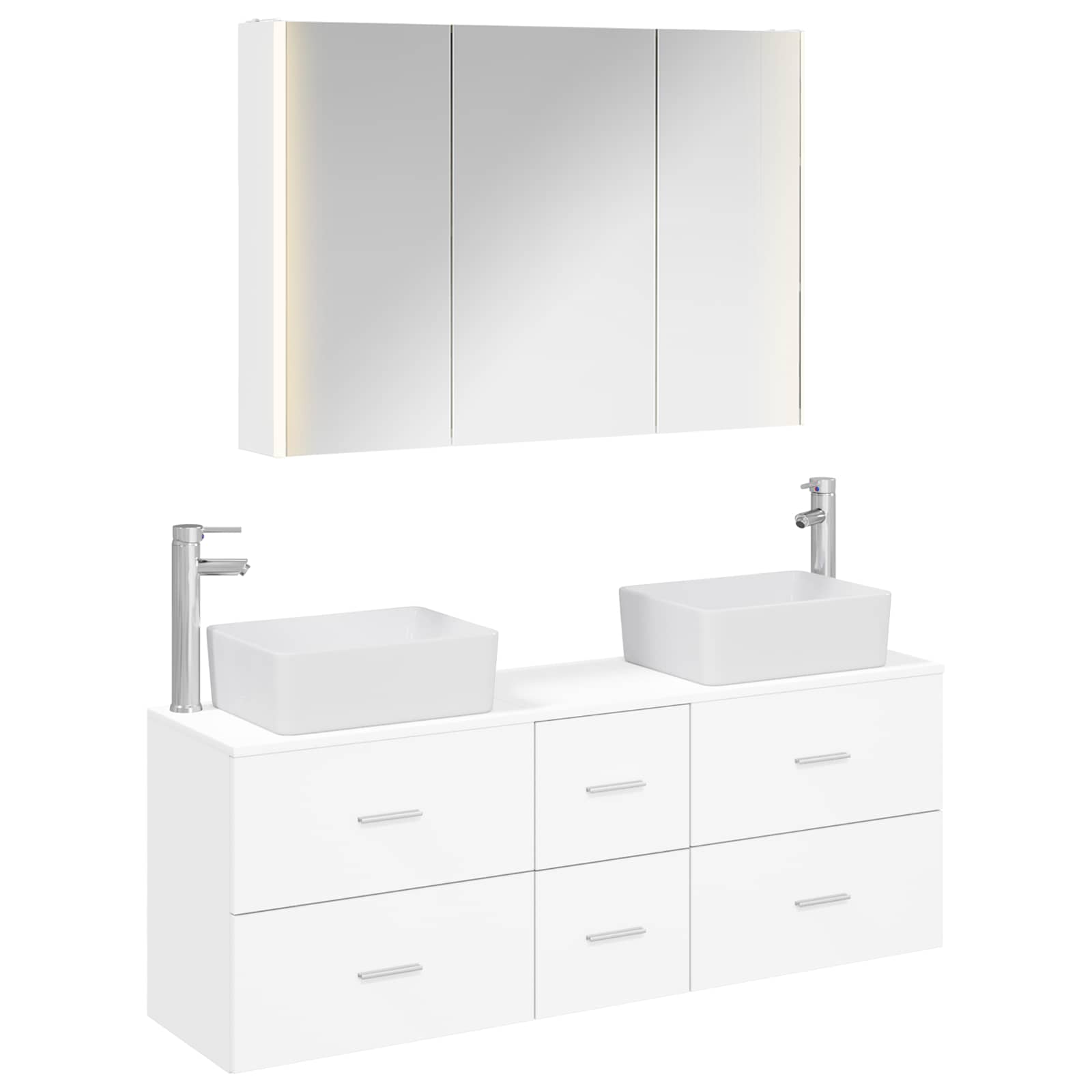 vidaXL Badkamermeubelset 4 pcs Wit Bewerkt hout en glas