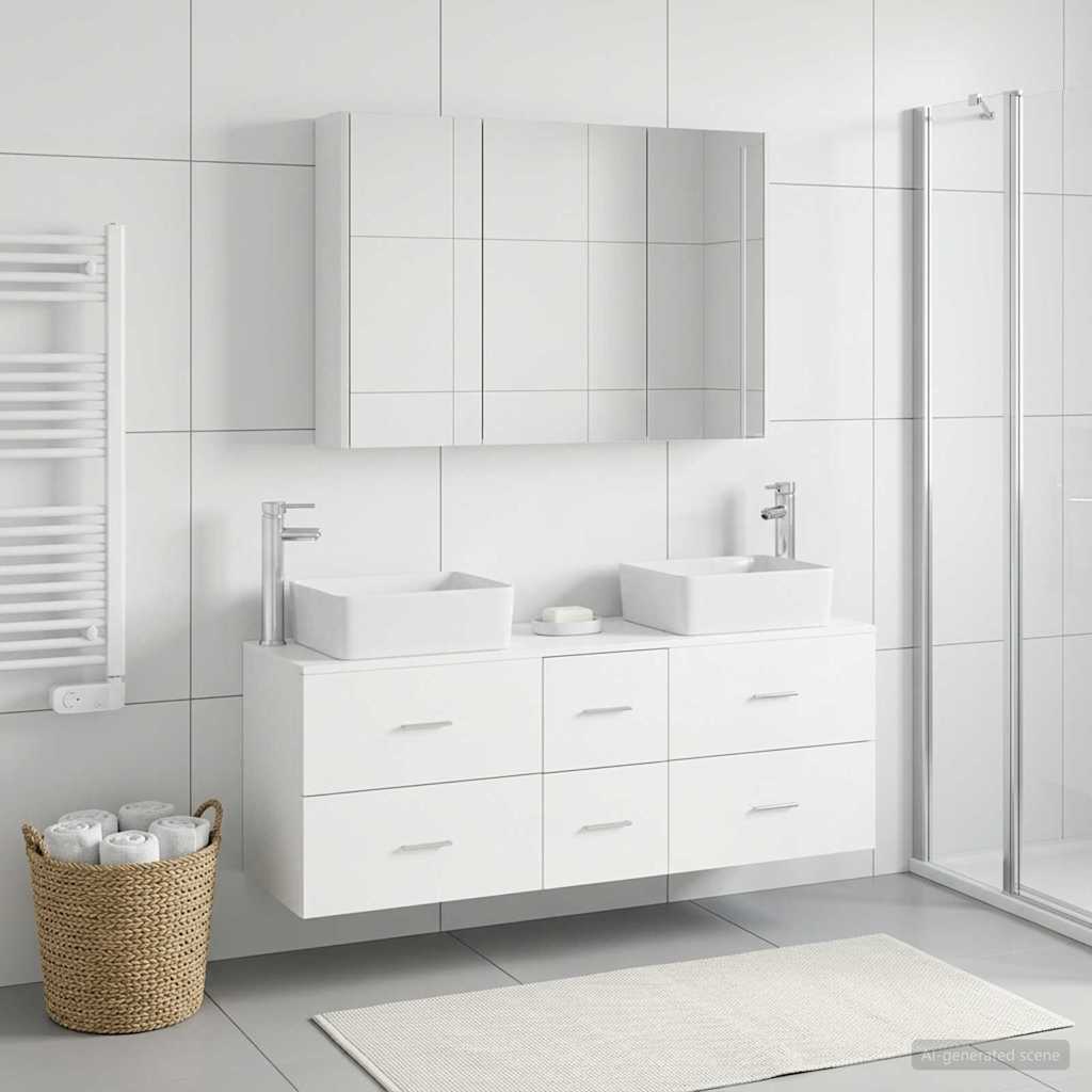 vidaXL Badkamermeubelset 4 pcs Wit Bewerkt hout en glas