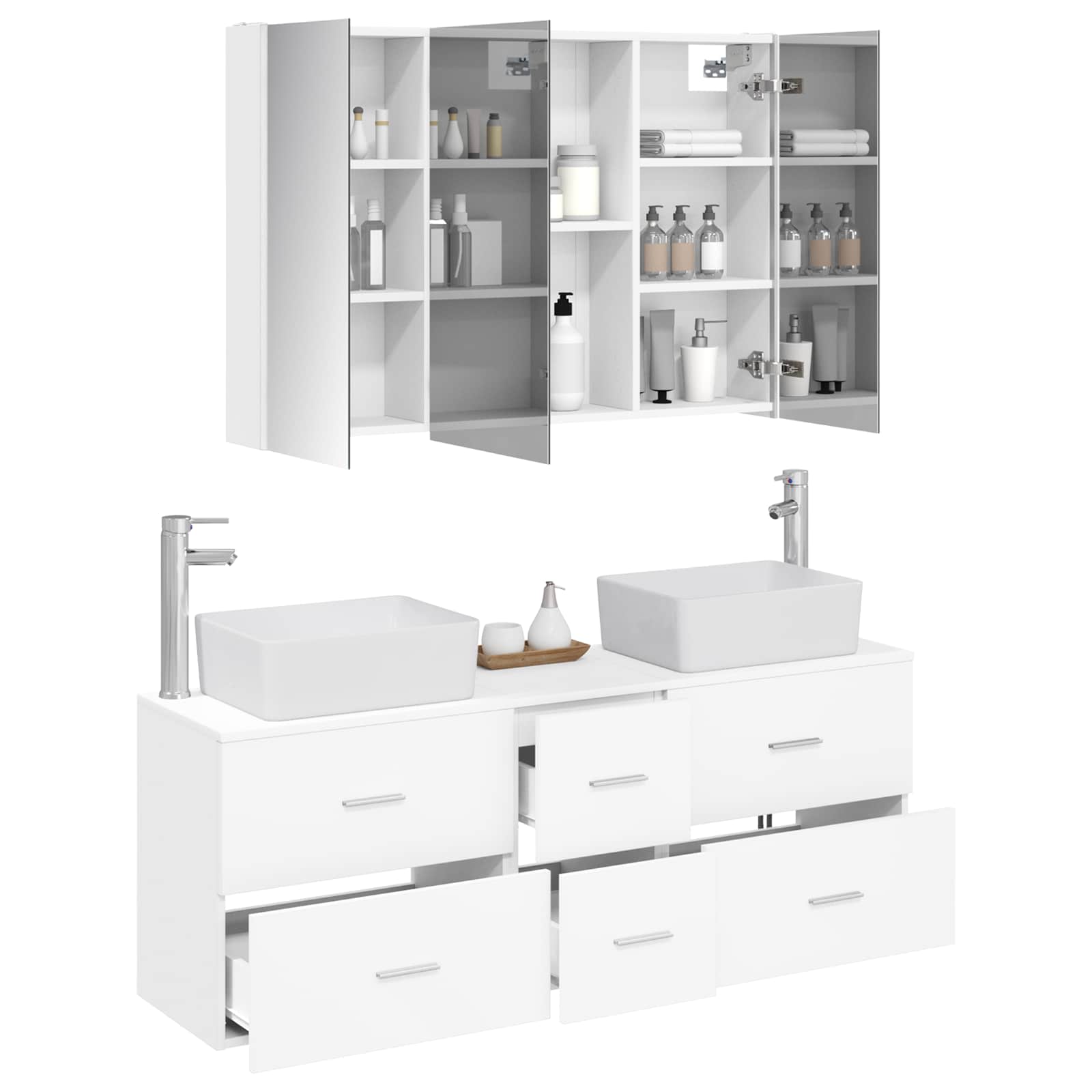 vidaXL Badkamermeubelset 4 pcs Wit Bewerkt hout en glas