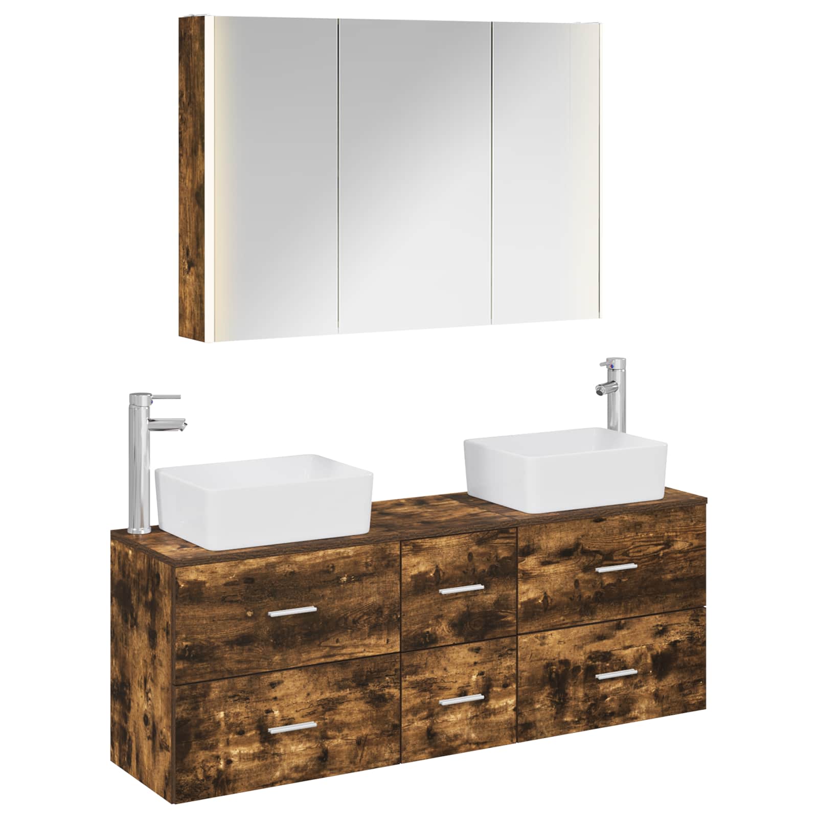 vidaXL Badkamermeubelset 4 pcs Wit Bewerkt hout en glas