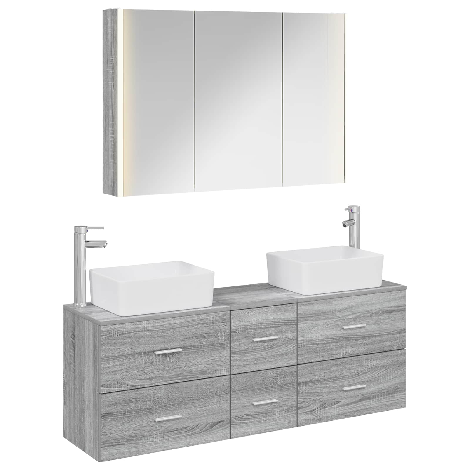 vidaXL Badkamermeubelset 4 pcs Wit Bewerkt hout en glas