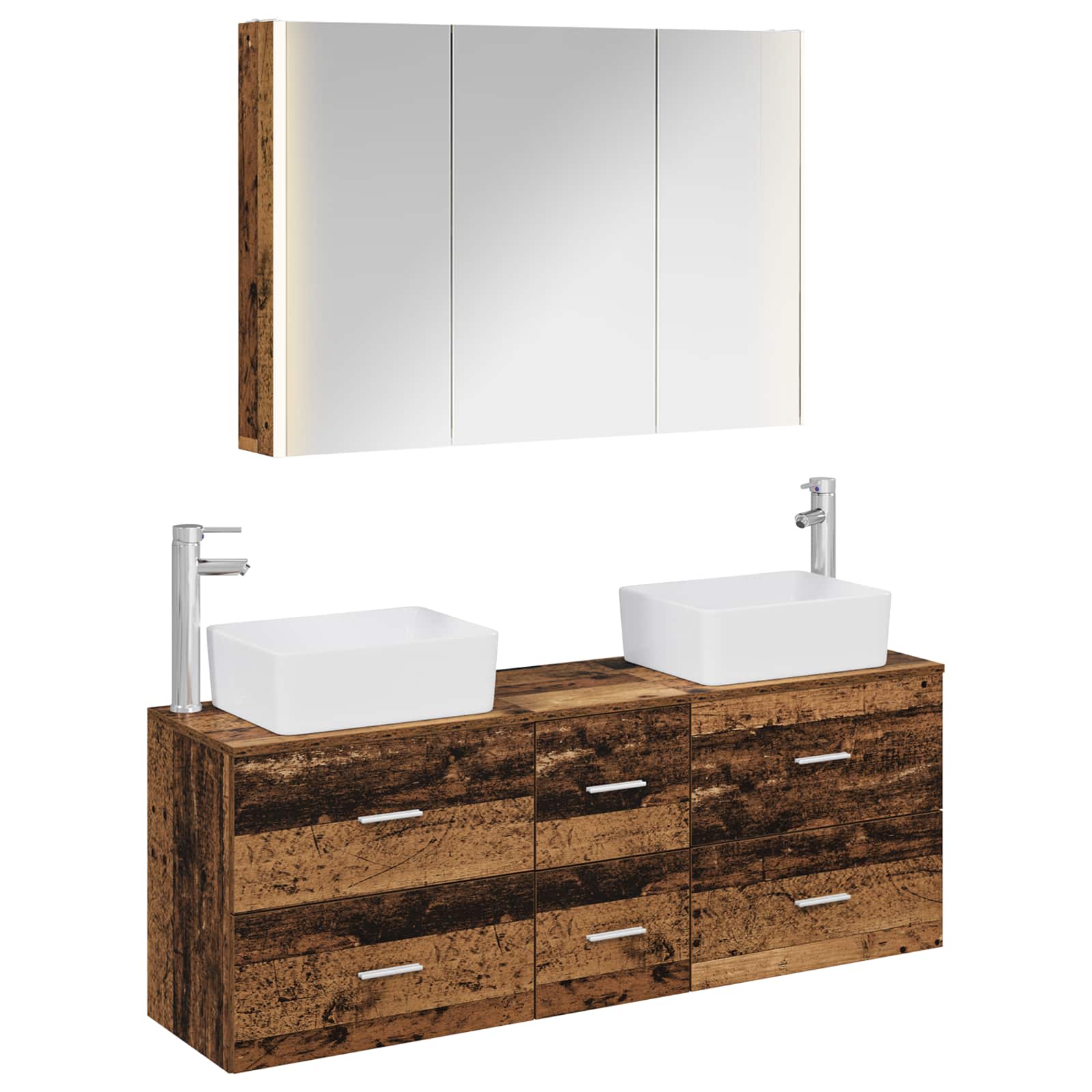 vidaXL Badkamermeubelset 4 pcs Wit Bewerkt hout en glas