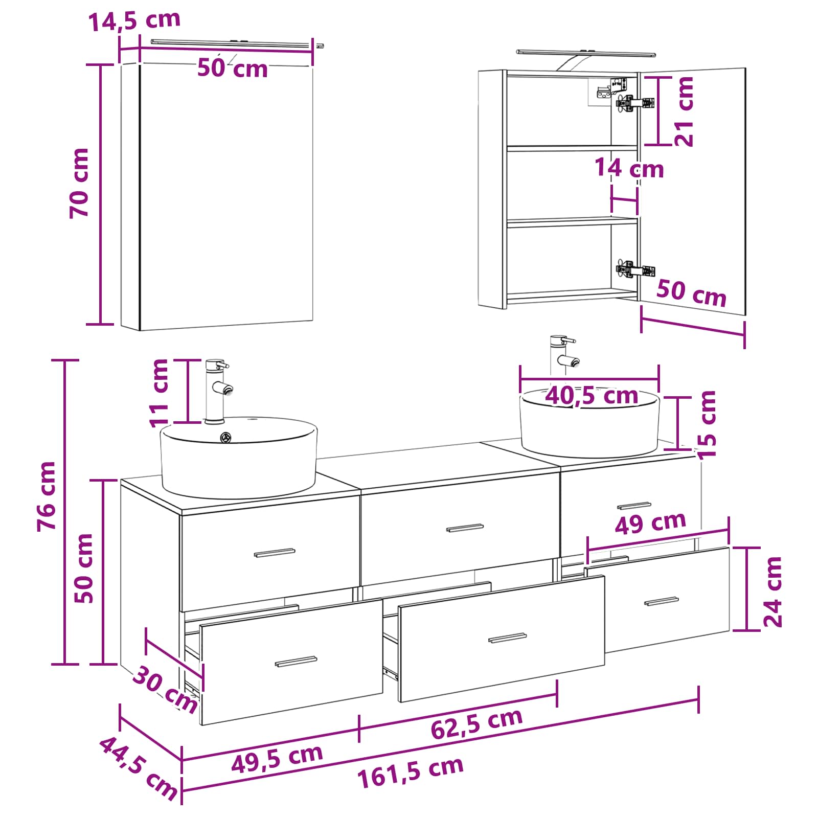 vidaXL Badkamermeubelset 5 pcs Wit Bewerkt hout en glas