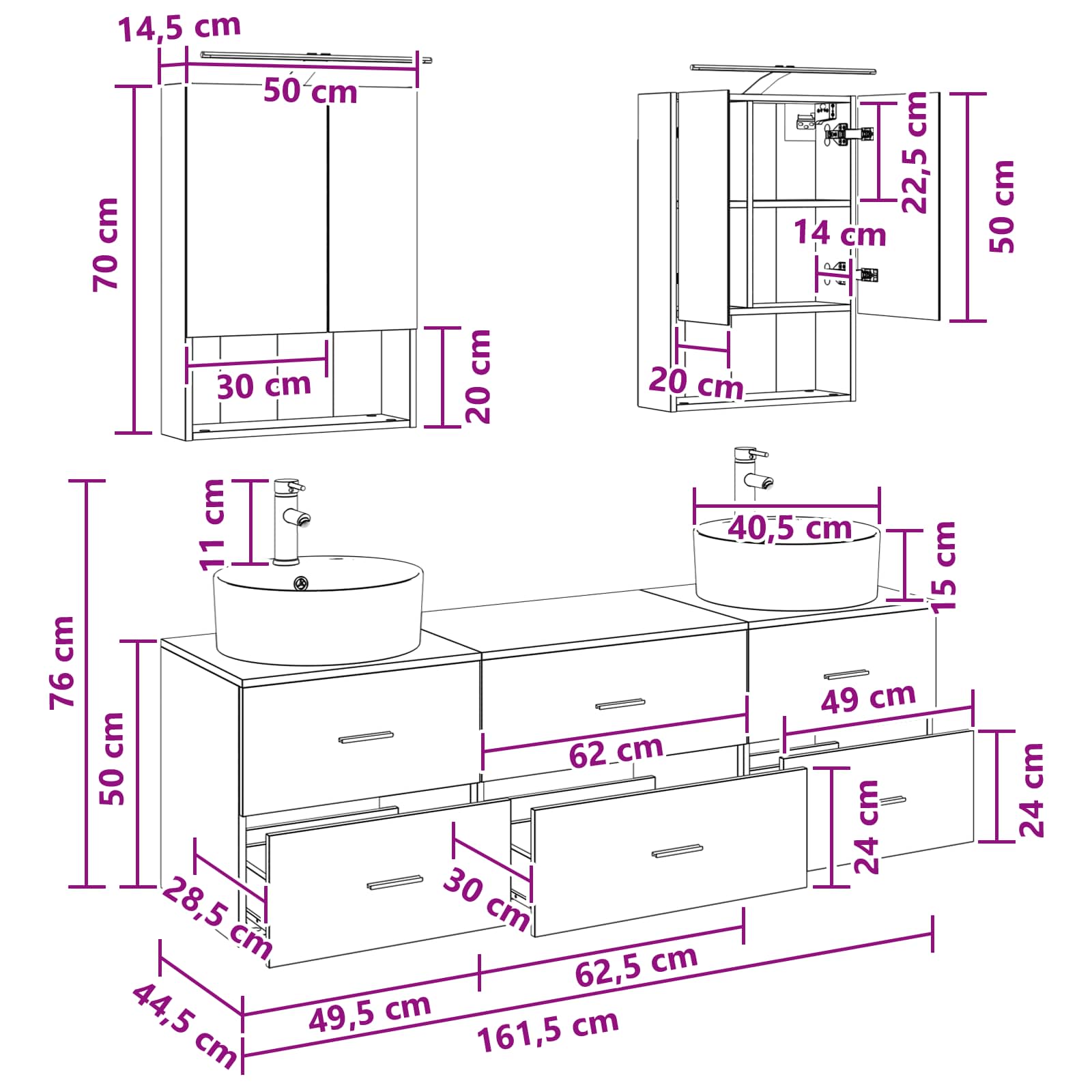 vidaXL Badkamermeubelset 5 pcs Wit Bewerkt hout en glas