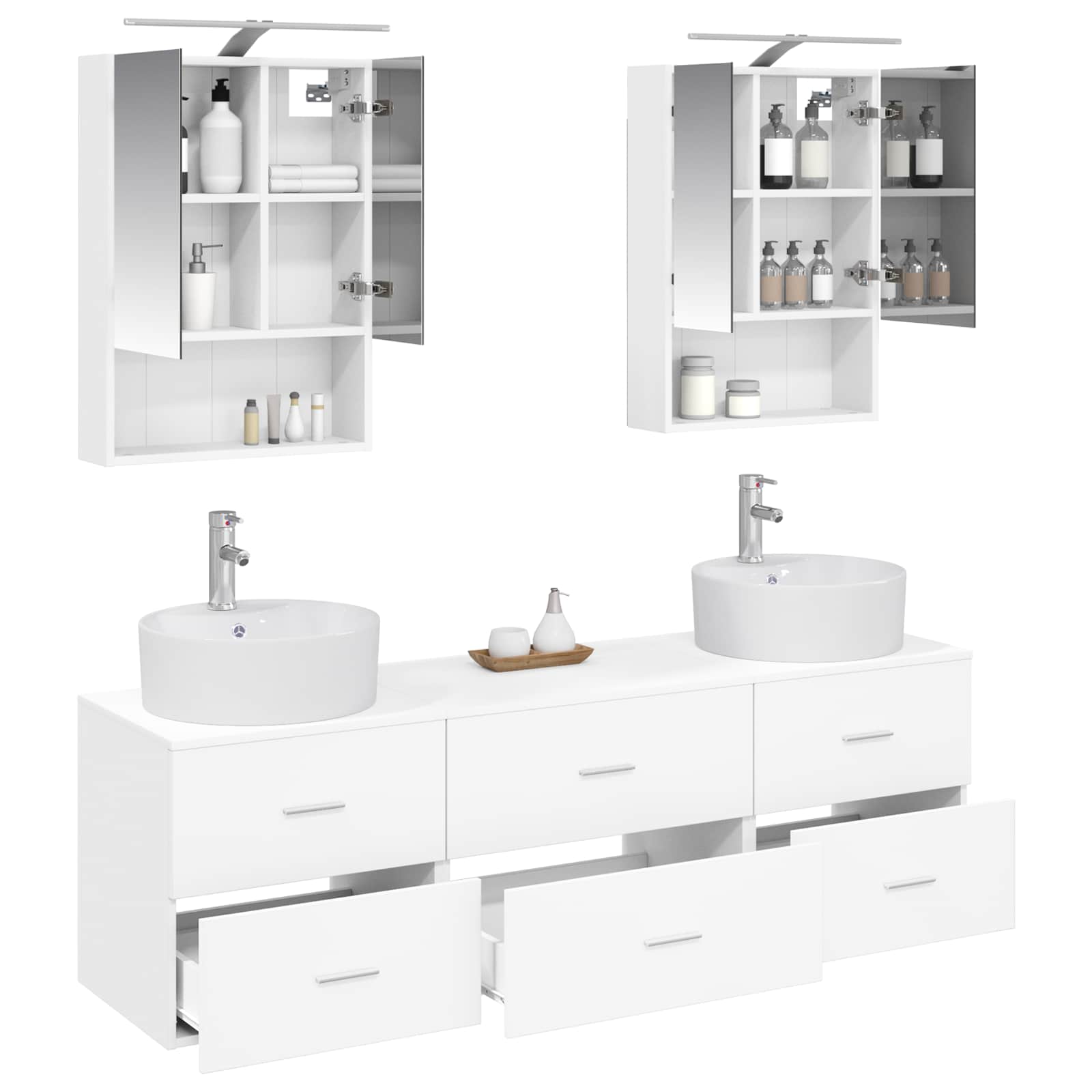 vidaXL Badkamermeubelset 5 pcs Wit Bewerkt hout en glas