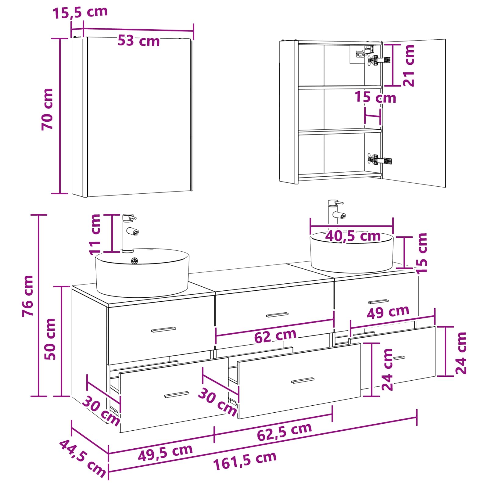 vidaXL Badkamermeubelset 5 pcs Wit Bewerkt hout en glas