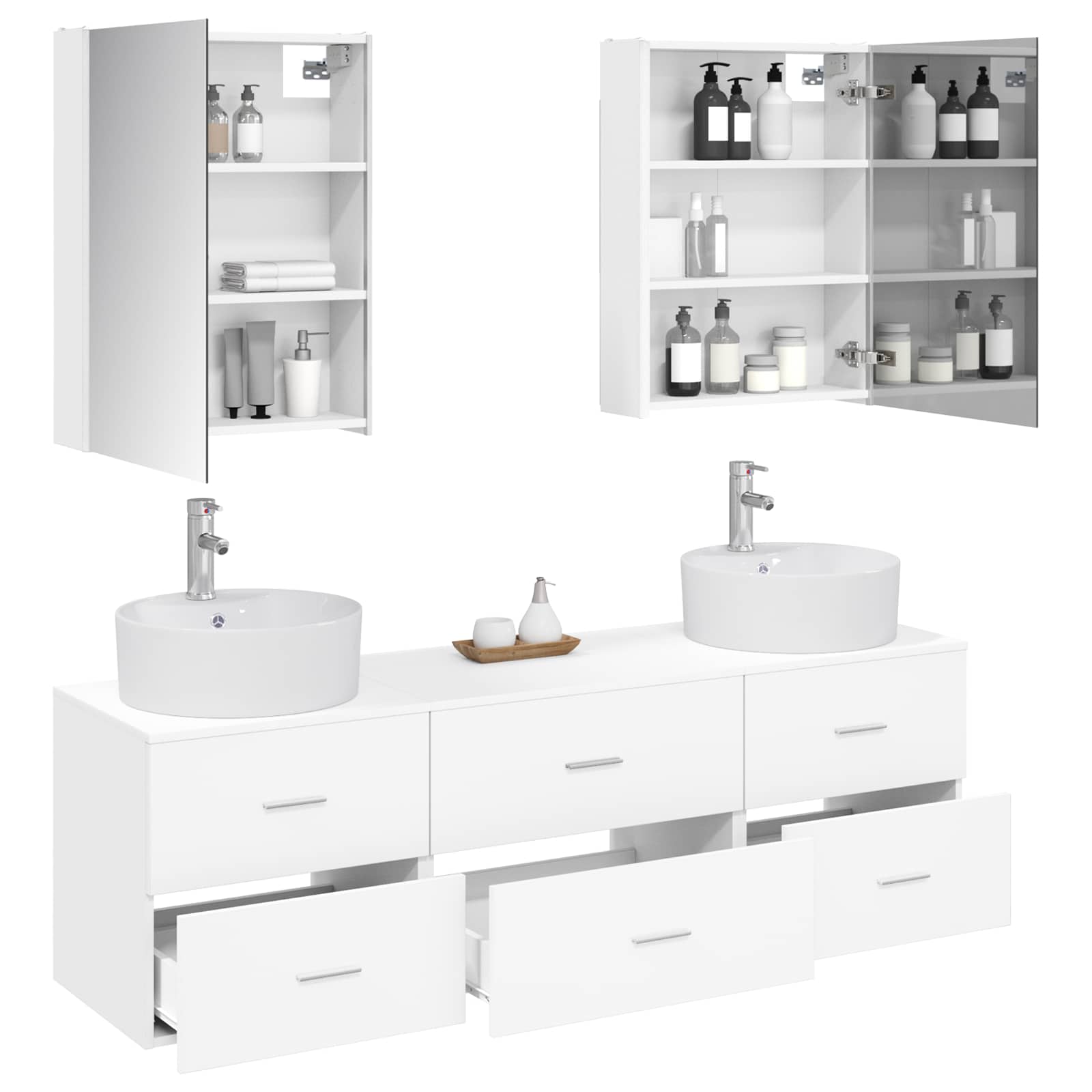 vidaXL Badkamermeubelset 5 pcs Wit Bewerkt hout en glas