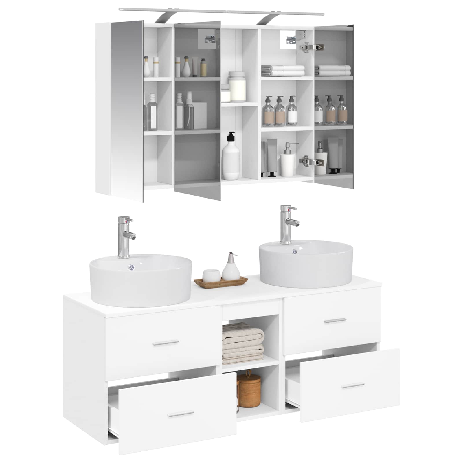 vidaXL Badkamermeubelset 4 pcs Wit Bewerkt hout en glas